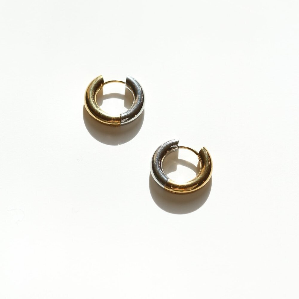 14K Gold Filled Two Tone Hoop Earrings - Picture 1 of 4